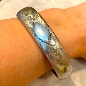 Vintage Sterling Silver Etched Bangle Bracelet